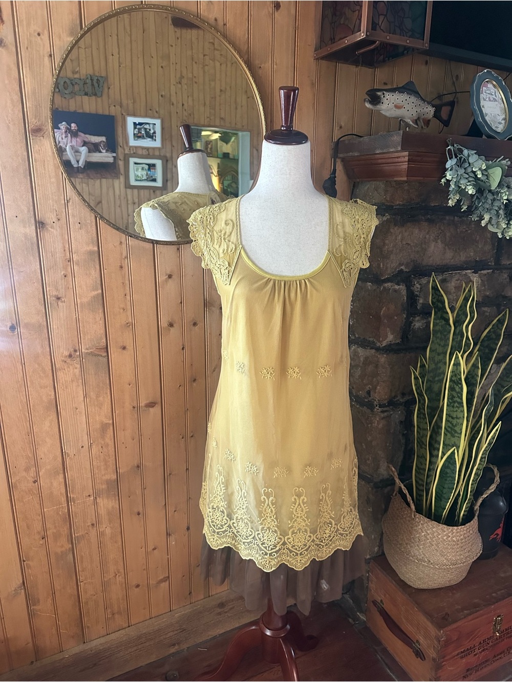 Anthropology Lace-Trim Sleeveless Top in Mustard Yellow